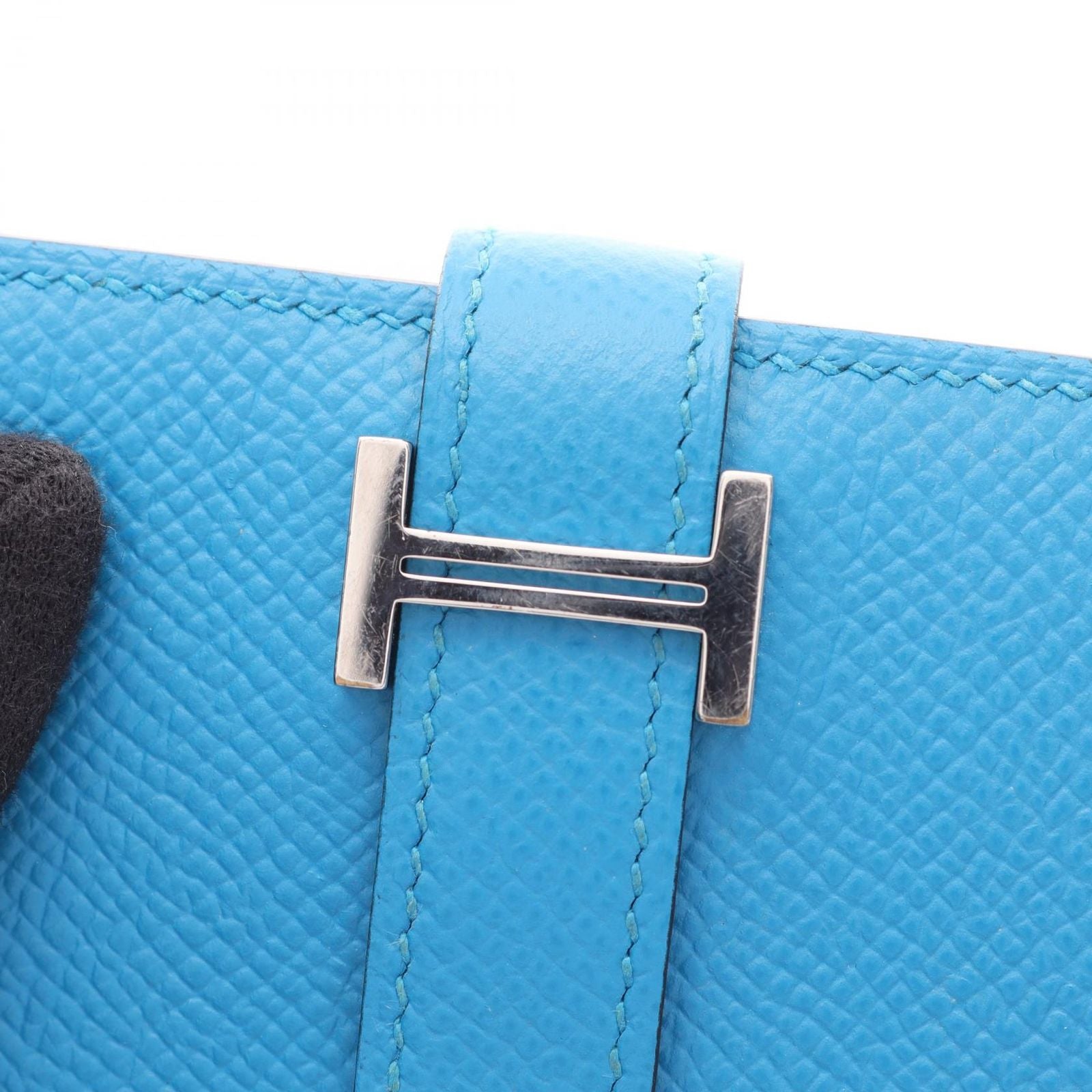 Hermes Bifold Wallet Bearn Compact Blue Zanzibar Leather — view 7