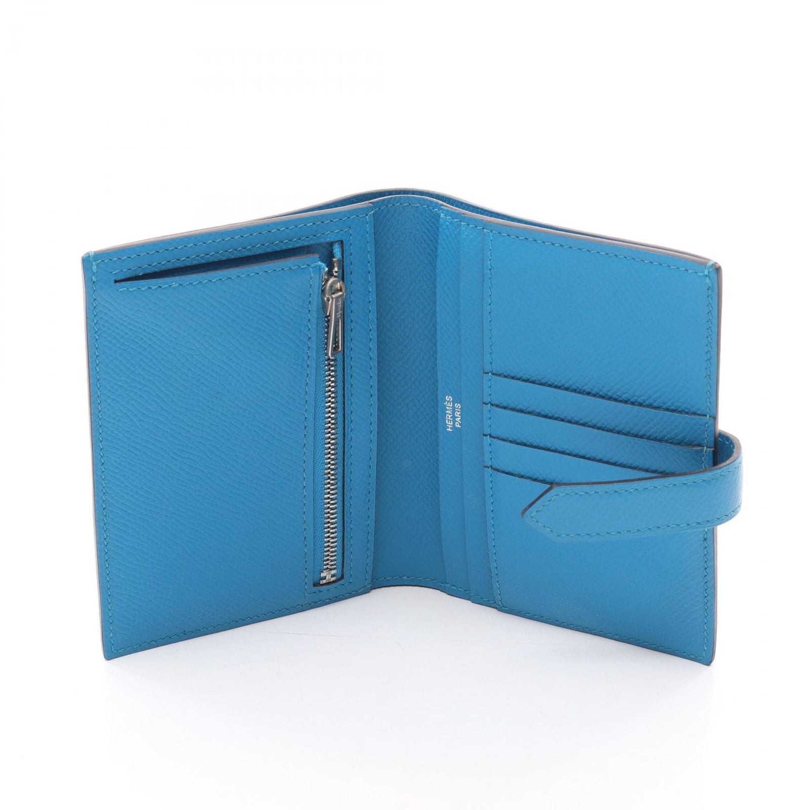 Hermes Bifold Wallet Bearn Compact Blue Zanzibar Leather — view 3