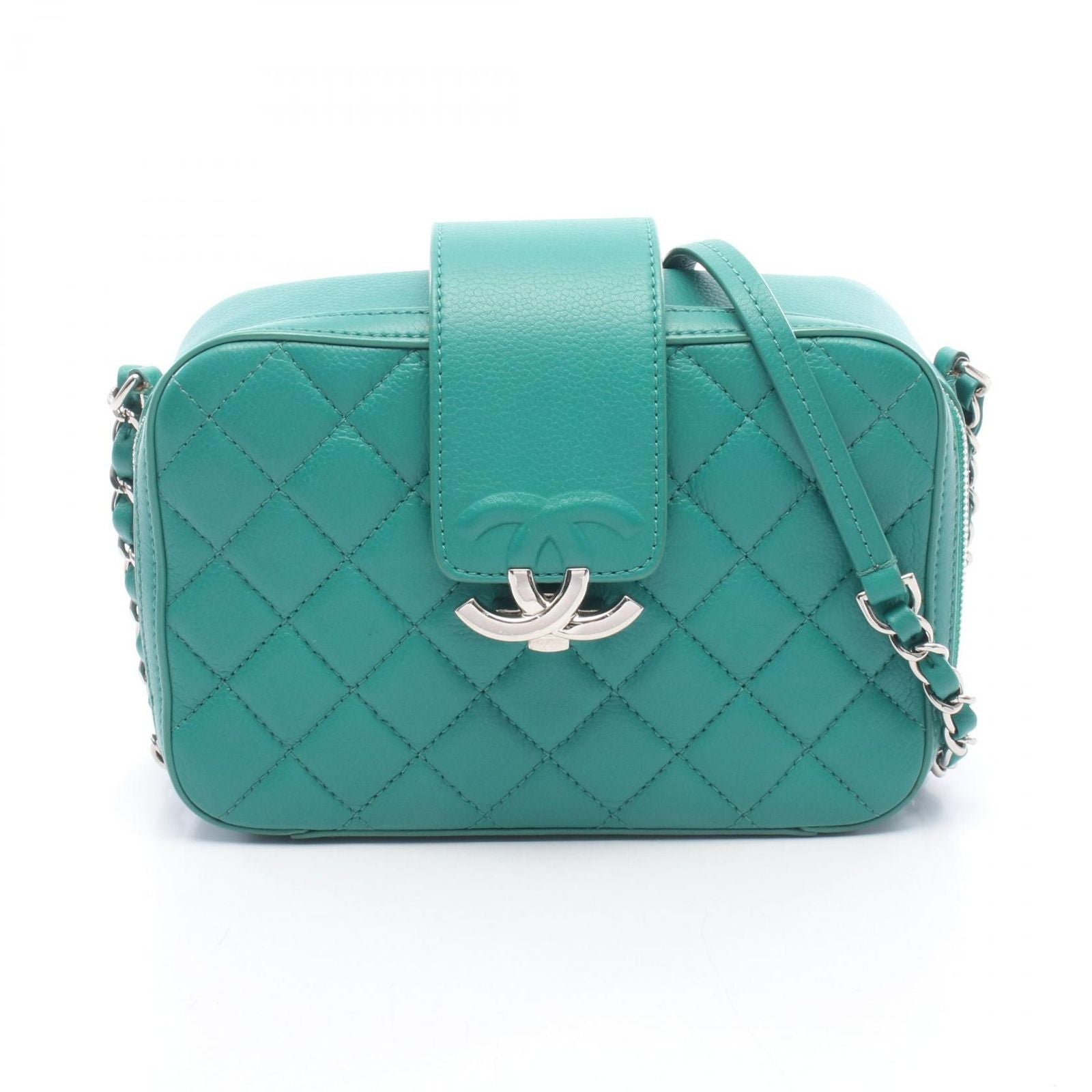 Chanel Shoulder Bag Quilted Half Coco Green Caviar Leather Chain