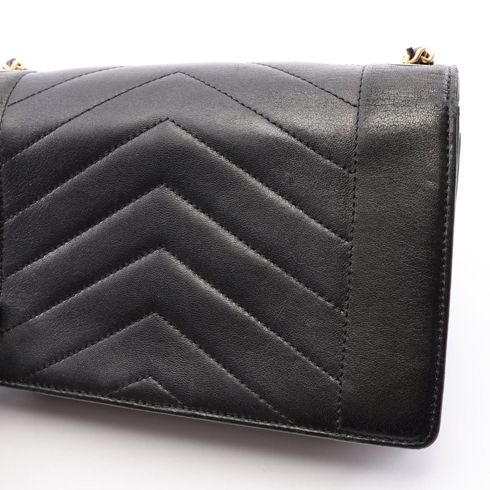 Chanel Shoulder Bag Stitch Mini Black Gold Lambskin Chain — view 9