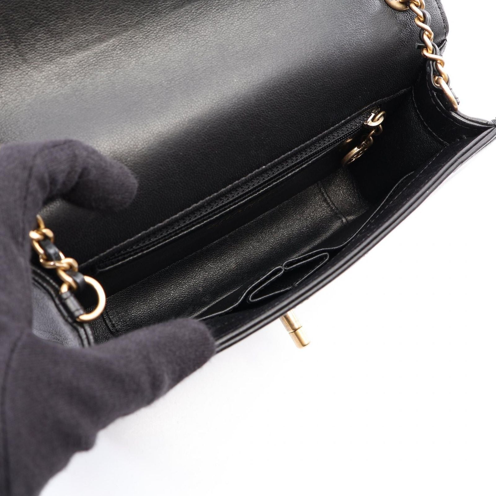 Chanel Shoulder Bag Stitch Mini Black Gold Lambskin Chain — view 3