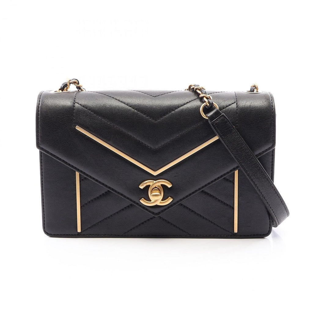 Chanel Shoulder Bag Stitch Mini Black Gold Lambskin Chain