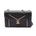 Chanel Shoulder Bag Stitch Mini Black Gold Lambskin Chain