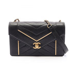 Chanel Shoulder Bag Stitch Mini Black Gold Lambskin Chain