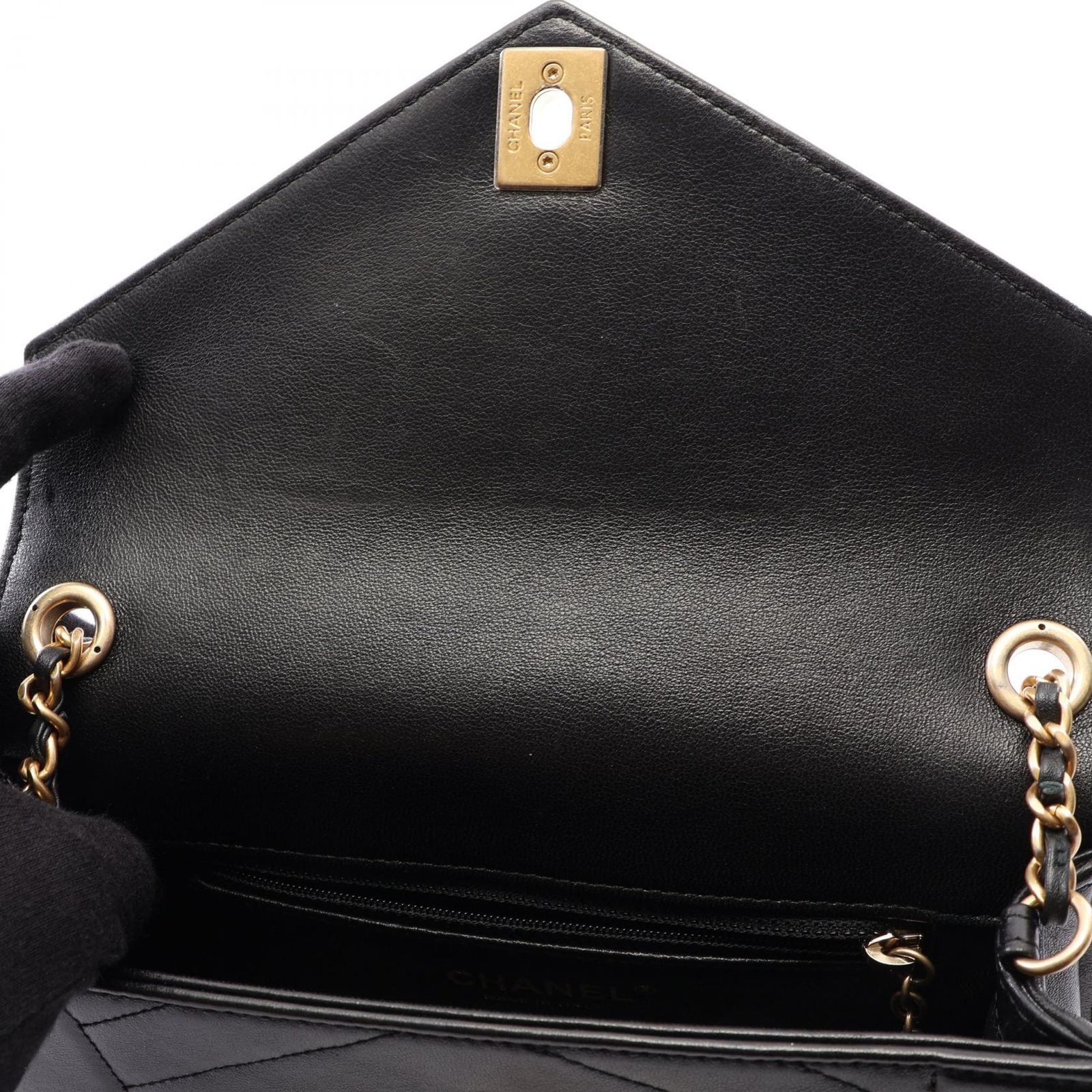 Chanel Shoulder Bag Stitch Mini Black Gold Lambskin Chain — view 7