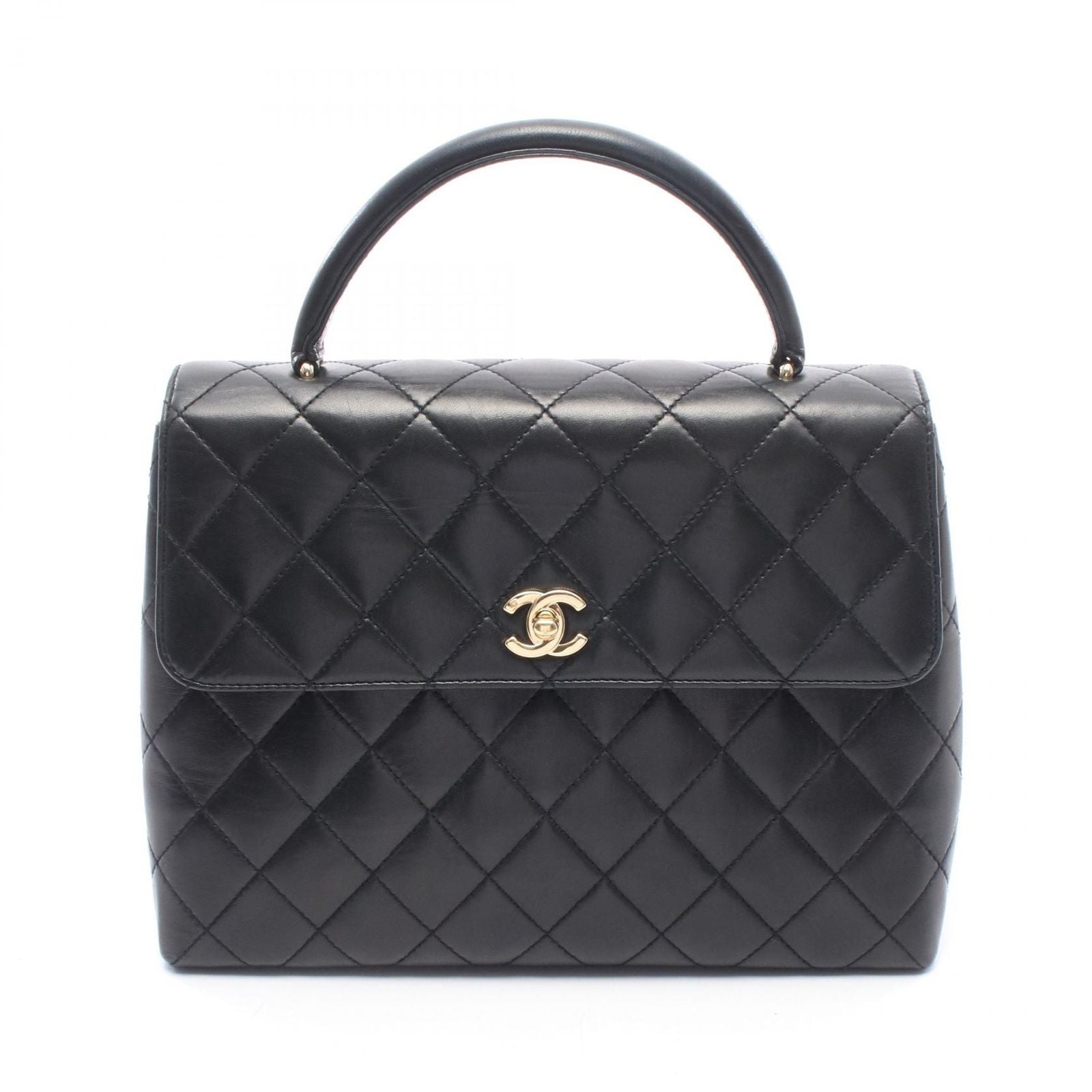 Chanel Handbag Quilted Black Lambskin Top Handle