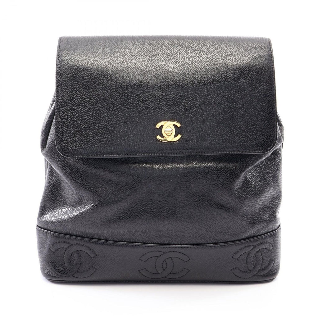 Chanel Backpack Triple CC Logo Black Calf Coco