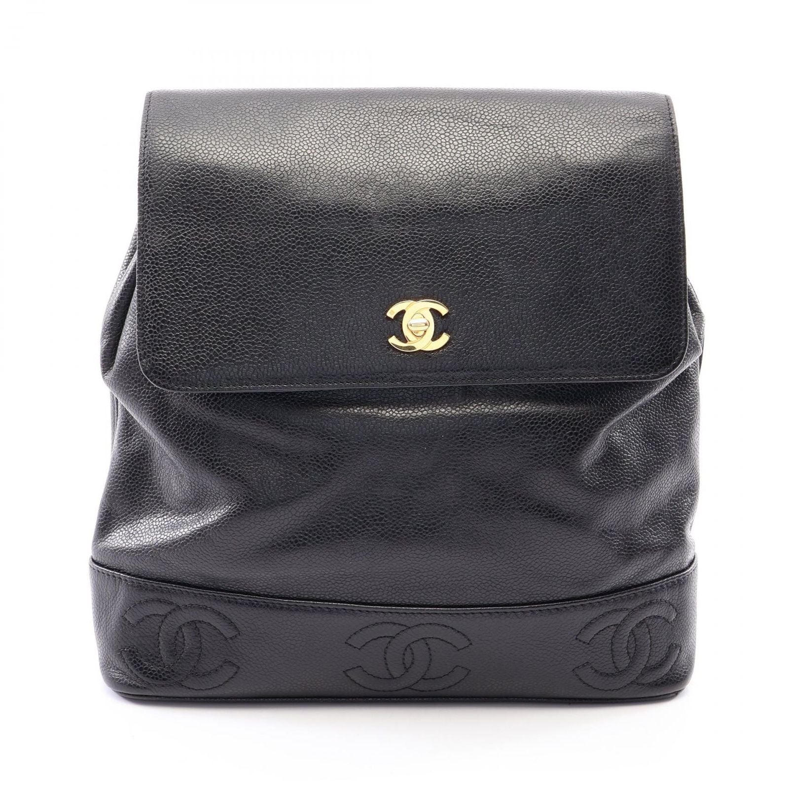 Chanel Backpack Triple CC Logo Black Calf Coco