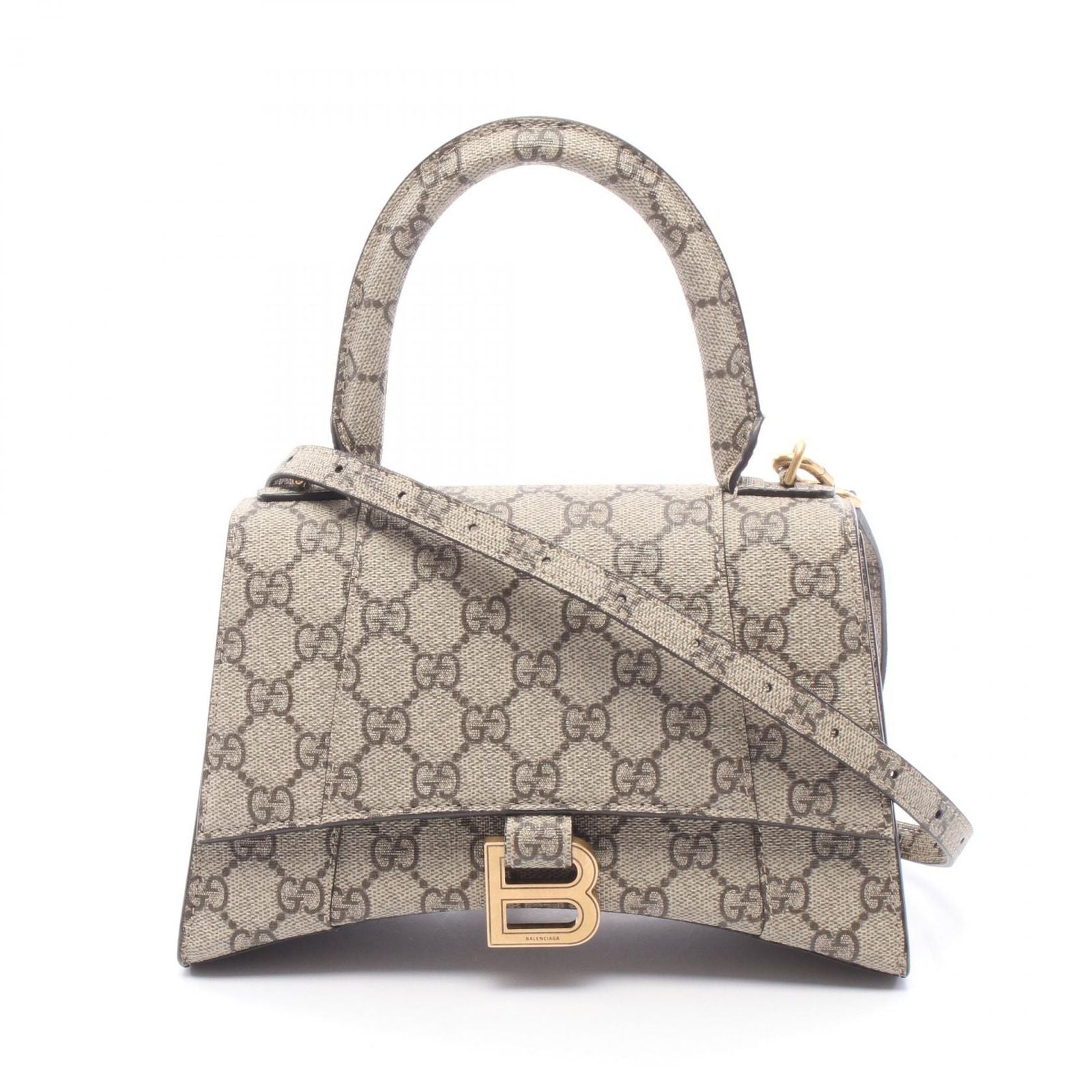 Gucci Handbag Hacker Project Flora Hourglass 2-Way Beige Canvas Small