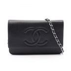 Chanel Shoulder Bag CC Logo Black Calf CC Chain Wallet