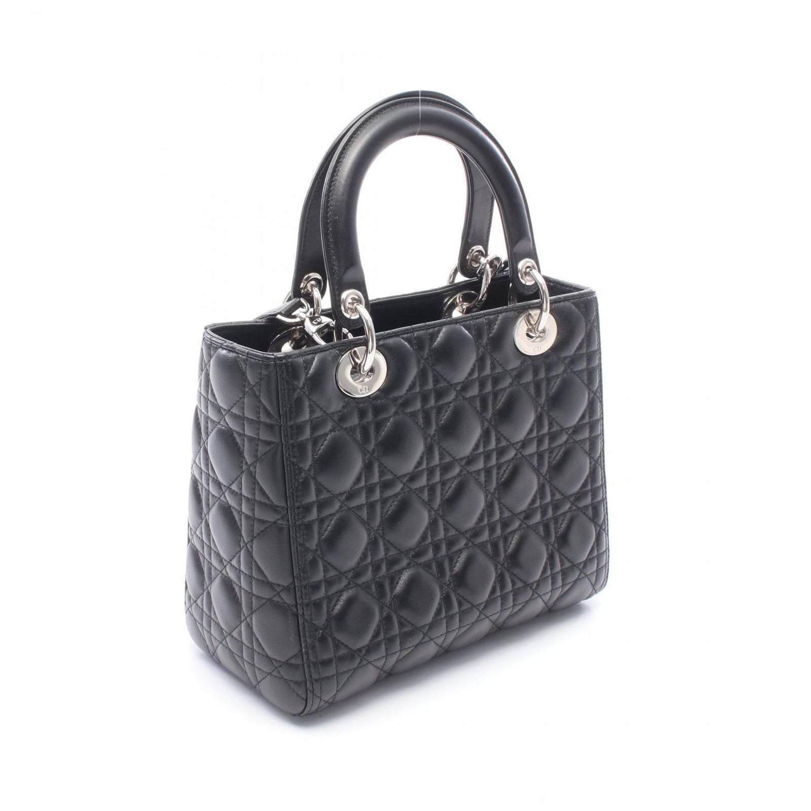 Dior Handbag Lady Dior 2-Way Black Leather Cannage Tote — view 2