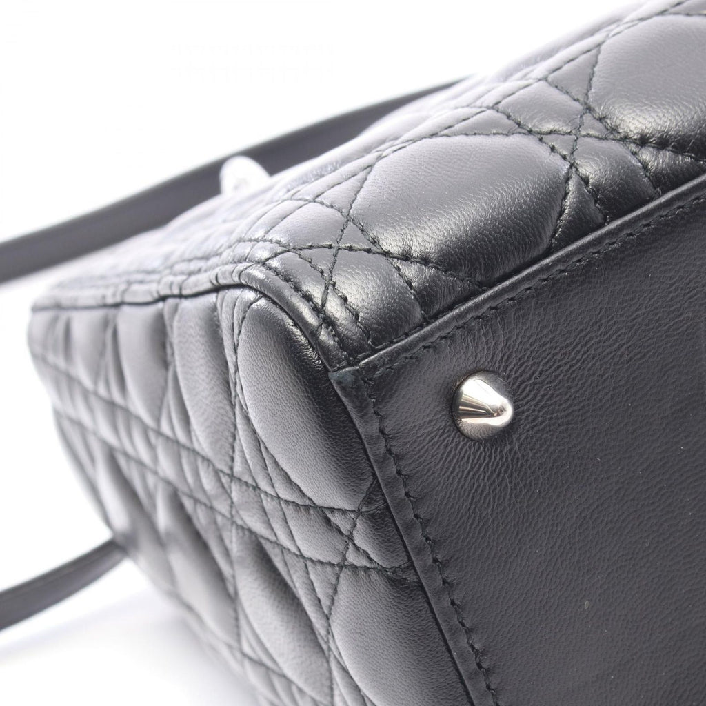 Dior Handbag Lady Dior 2-Way Black Leather Cannage Tote — view 7