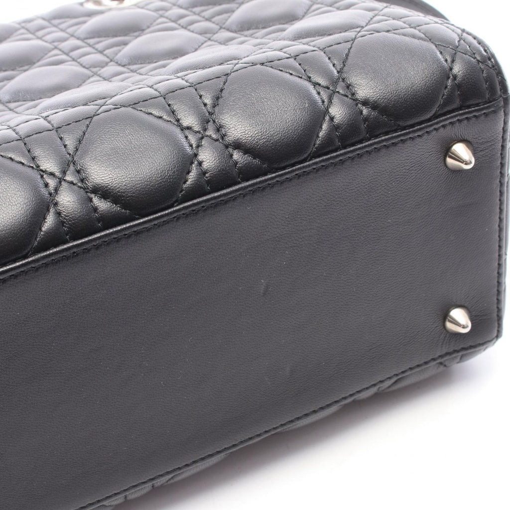 Dior Handbag Lady Dior 2-Way Black Leather Cannage Tote — view 6