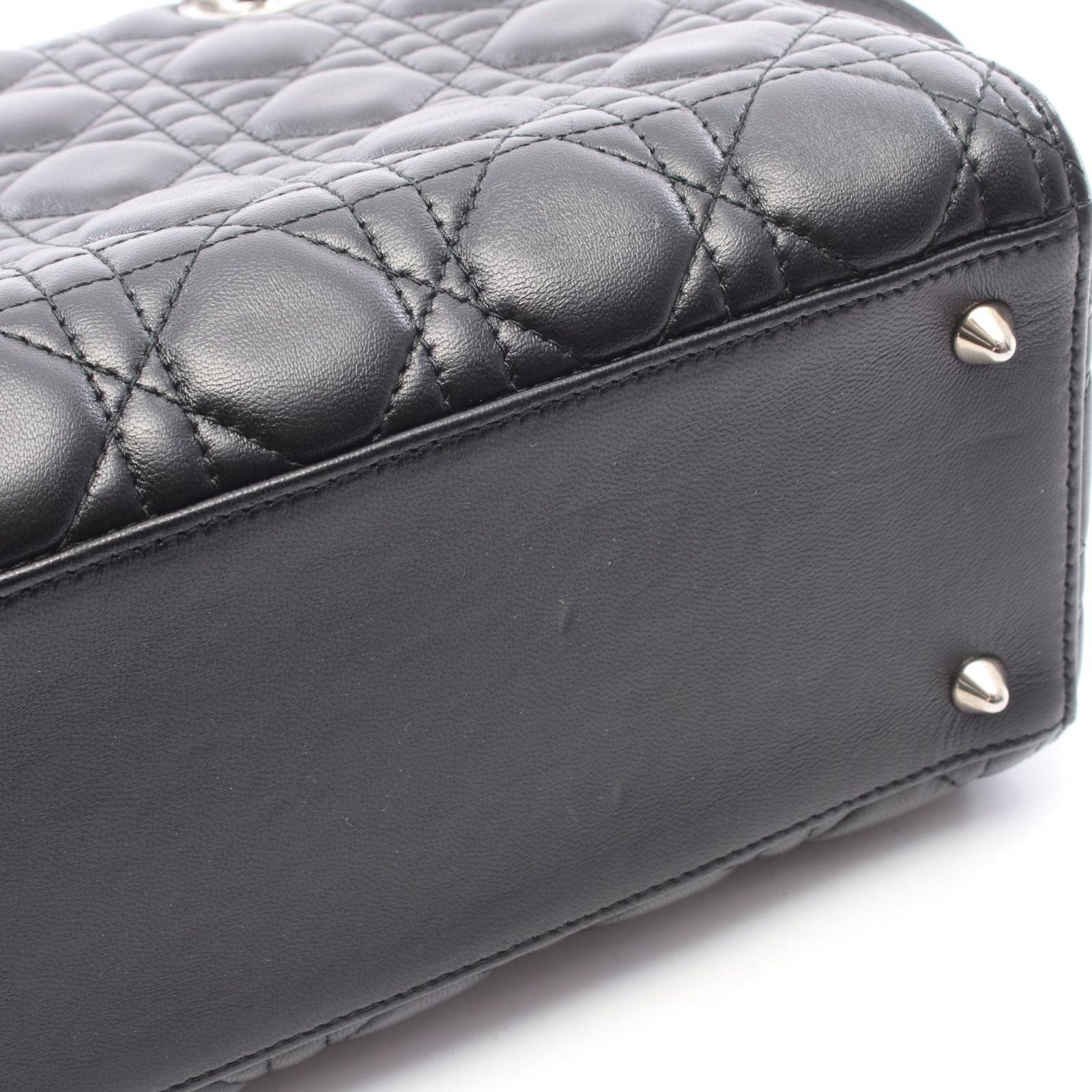 Dior Handbag Lady Dior 2-Way Black Leather Cannage Tote — view 6
