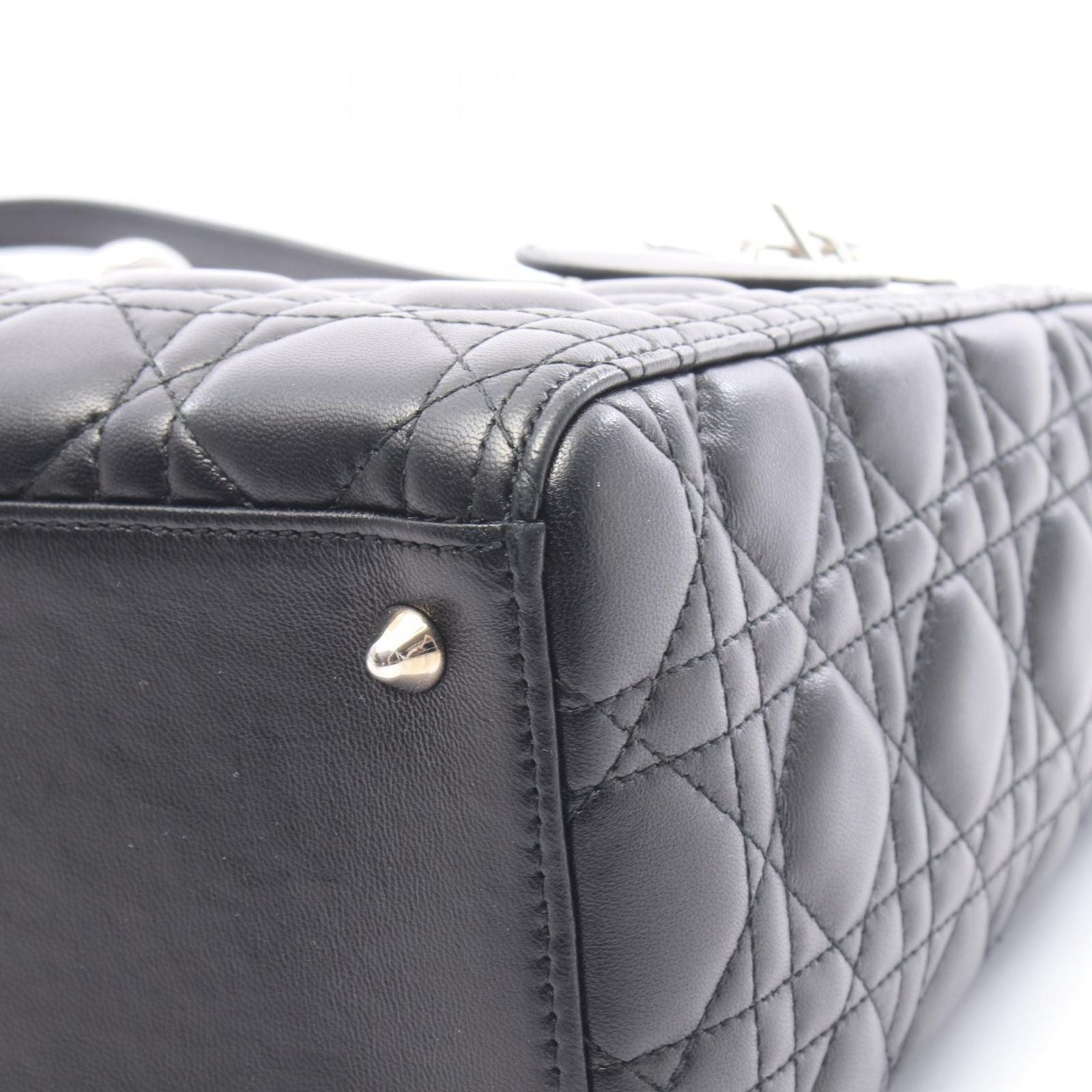 Dior Handbag Lady Dior 2-Way Black Leather Cannage Tote — view 8