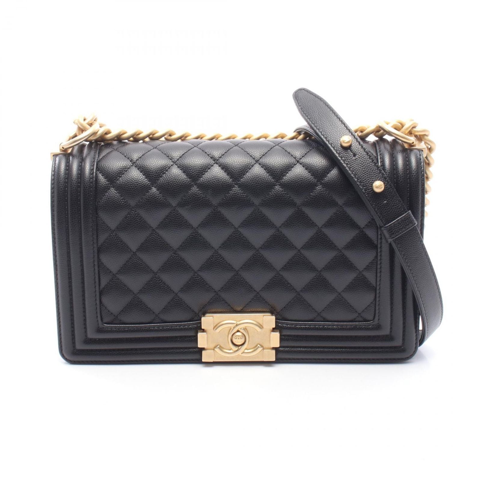 Chanel Shoulder Bag Boy Black Caviar Leather Boy Chain