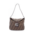 Fendi Shoulder Bag Zucca Black Brown Canvas Leather