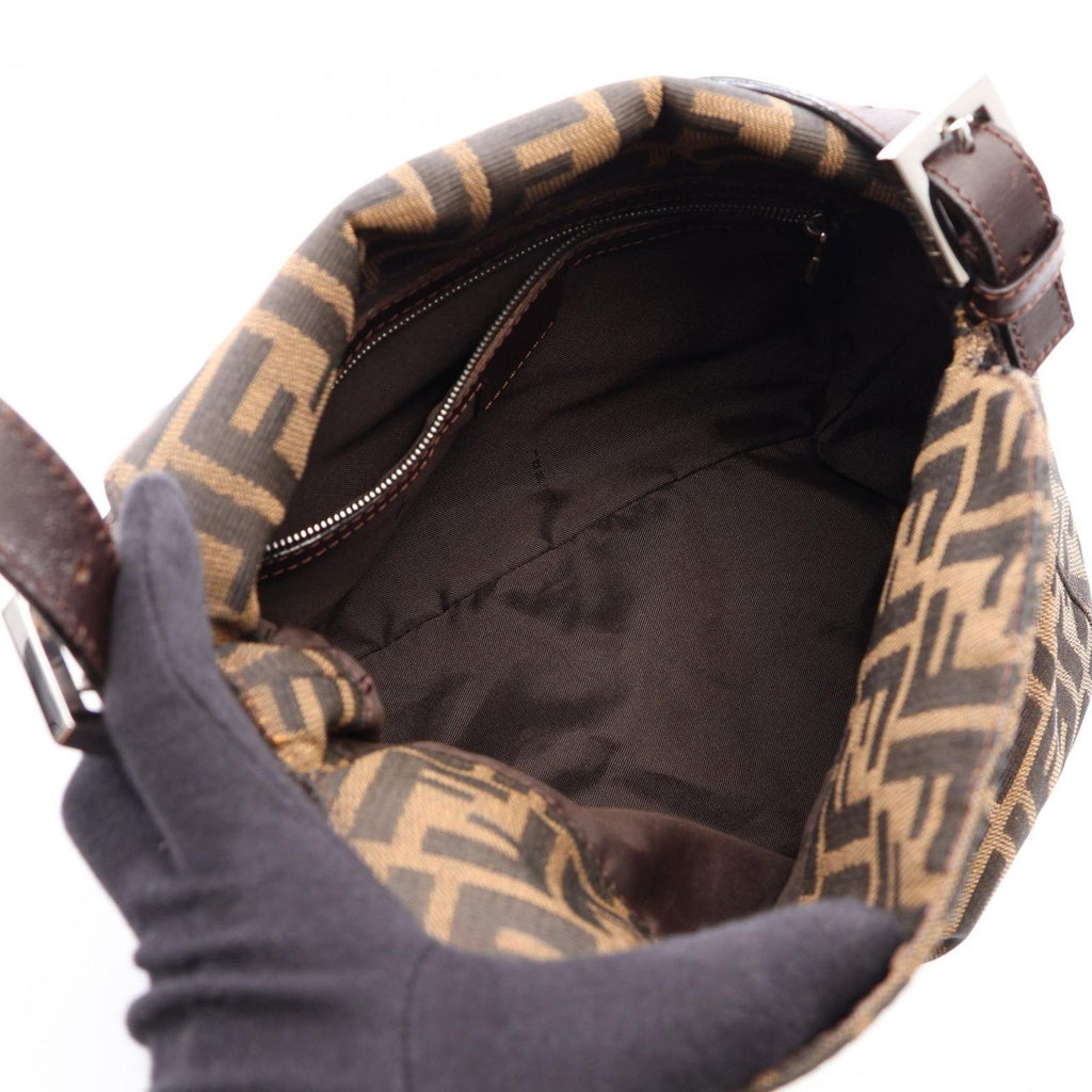 Fendi Shoulder Bag Zucca Black Brown Canvas Leather — view 3