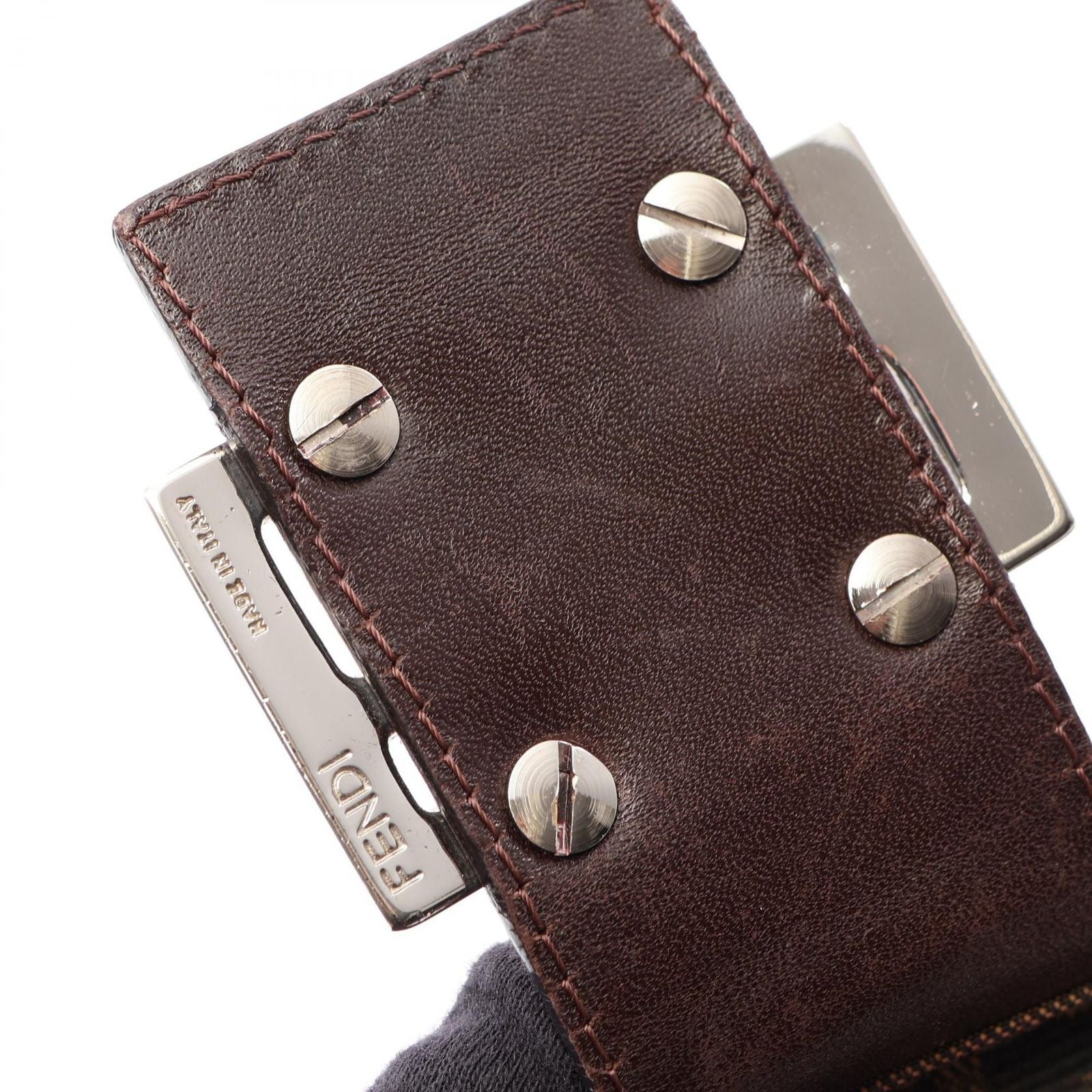 Fendi Shoulder Bag Zucca Black Brown Canvas Leather — view 7