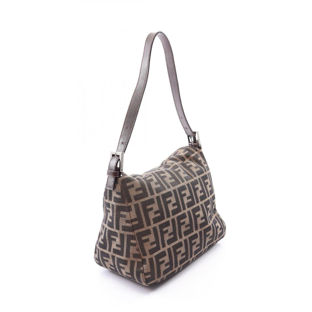 Fendi Shoulder Bag Zucca Black Brown Canvas Leather — view 2