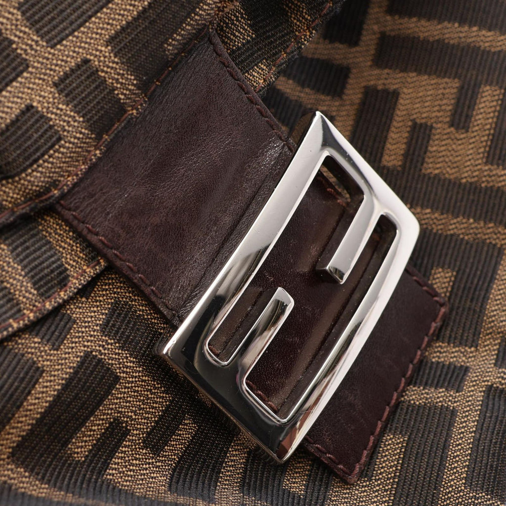 Fendi Shoulder Bag Zucca Black Brown Canvas Leather — view 5