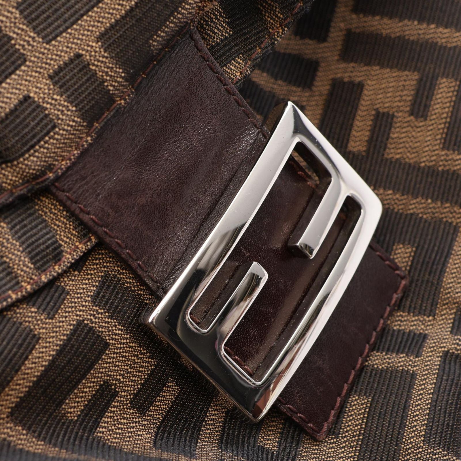Fendi Shoulder Bag Zucca Black Brown Canvas Leather — view 5