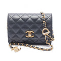 Chanel Shoulder Bag Quilted Mini Chain Wallet Metallic Black Calf