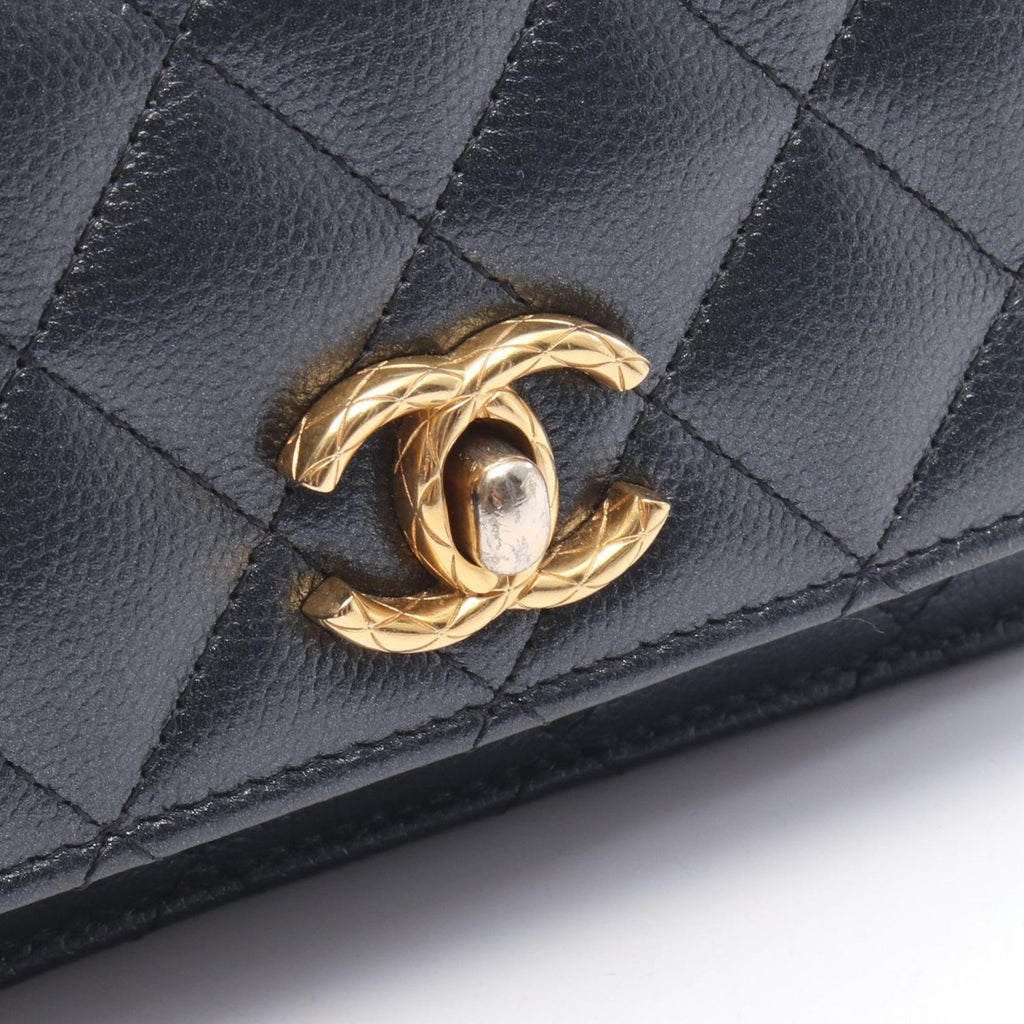 Chanel Shoulder Bag Quilted Mini Chain Wallet Metallic Black Calf — view 6