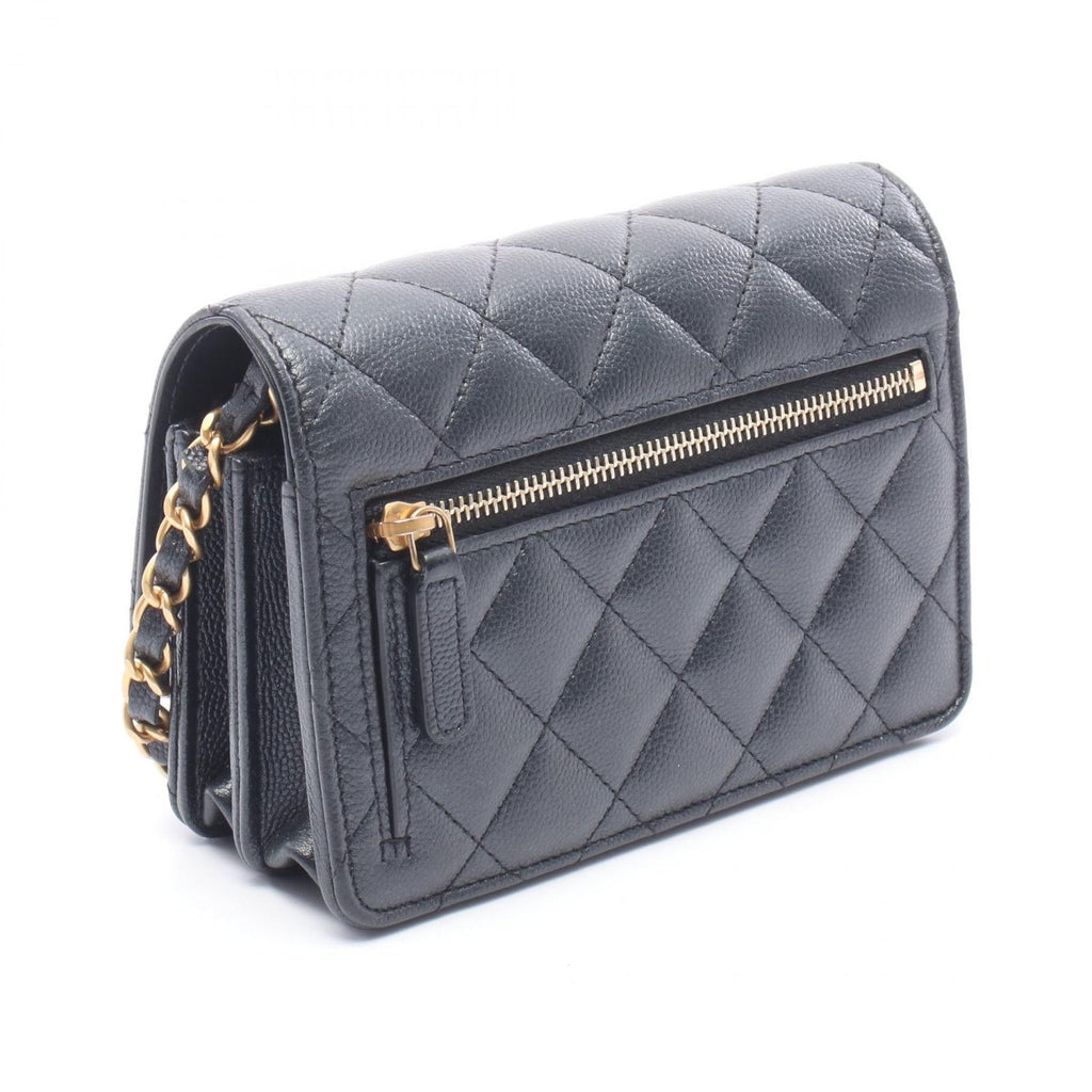 Chanel Shoulder Bag Quilted Mini Chain Wallet Metallic Black Calf — view 2