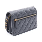 Chanel Shoulder Bag Quilted Mini Chain Wallet Metallic Black Calf — view 2