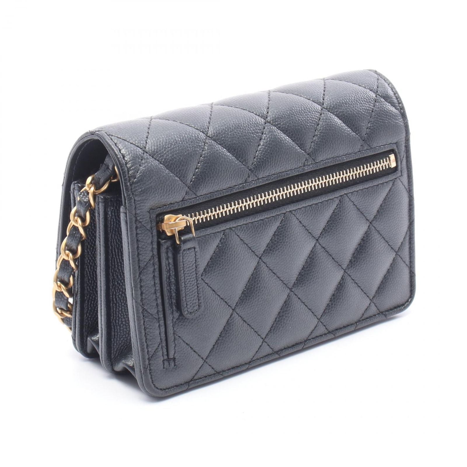 Chanel Shoulder Bag Quilted Mini Chain Wallet Metallic Black Calf — view 2