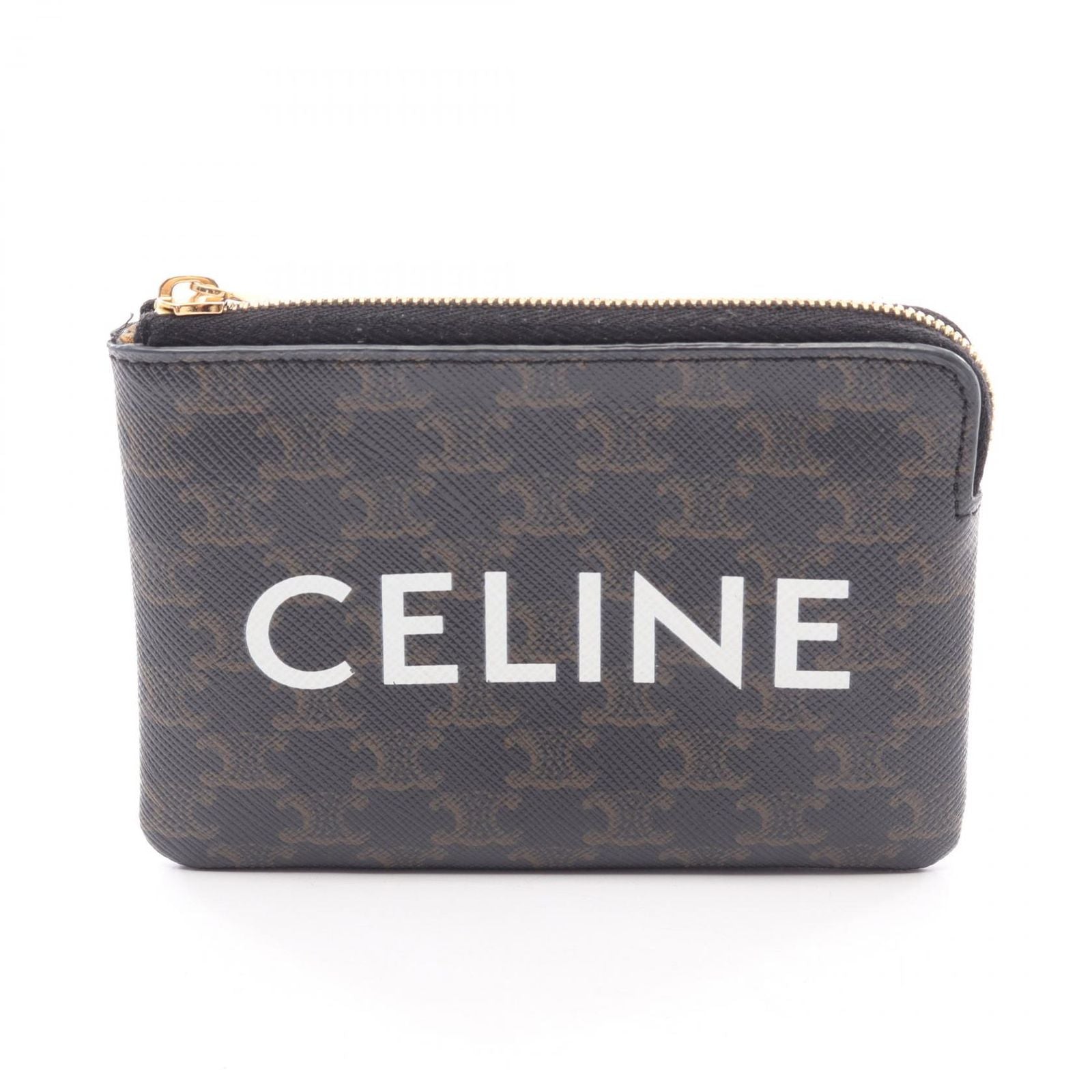 Celine Coin Case Triomphe Card with Key Ring Black