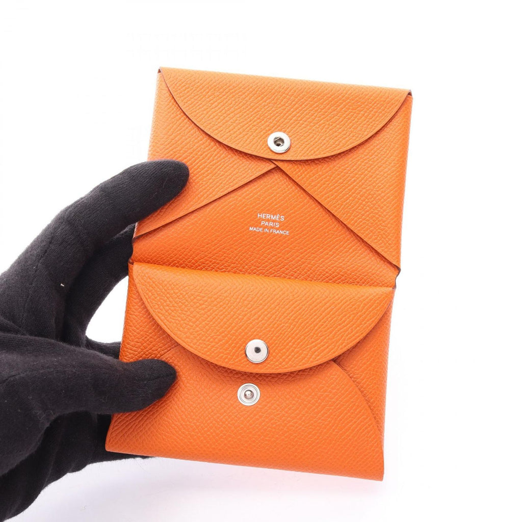 Hermes Coin Case Calvi Duo Orange Leather Calf — view 3