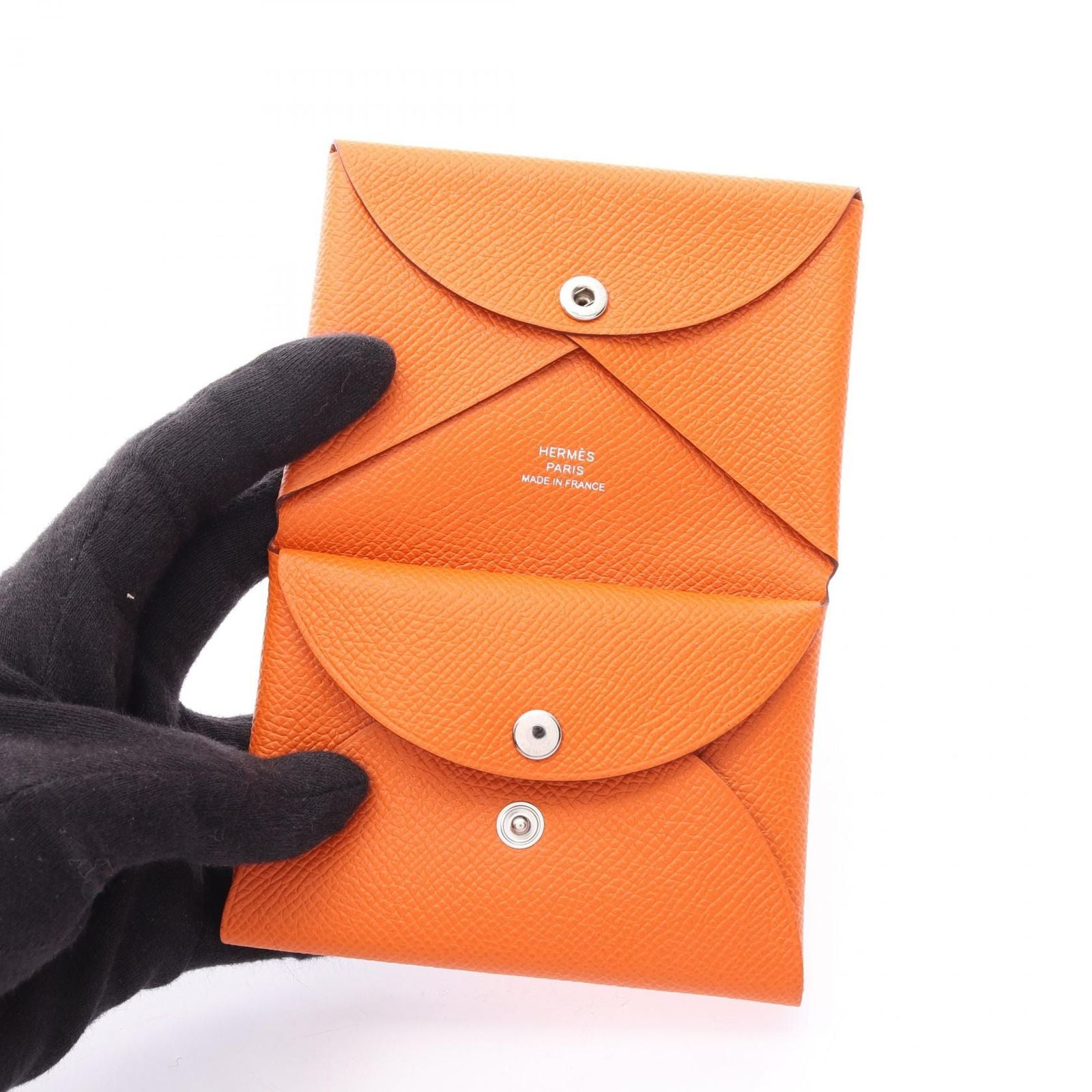Hermes Coin Case Calvi Duo Orange Leather Calf — view 3