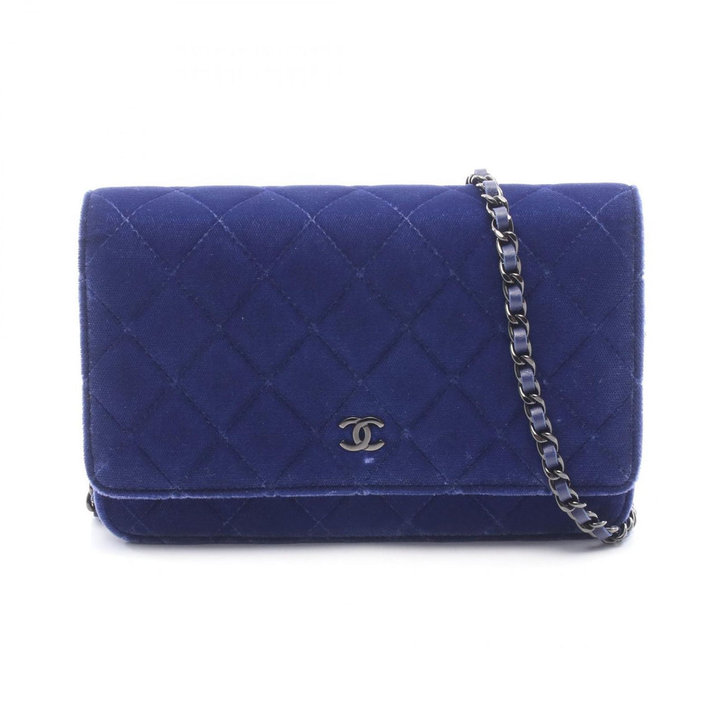 Chanel Shoulder Bag Quilted Navy Fabric Chain Wallet
