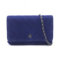 Chanel Shoulder Bag Quilted Navy Fabric Chain Wallet
