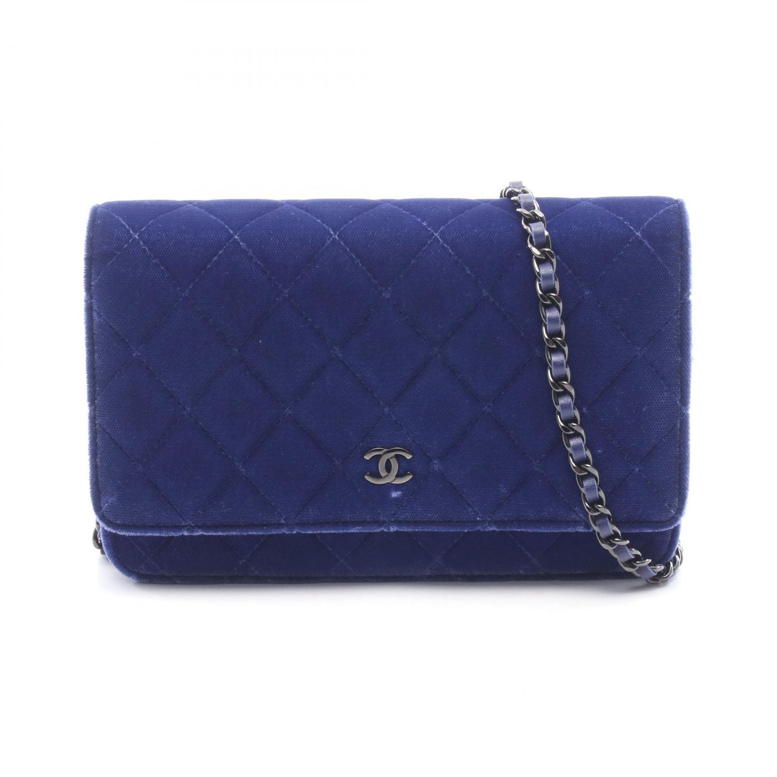Chanel Shoulder Bag Quilted Navy Fabric Chain Wallet