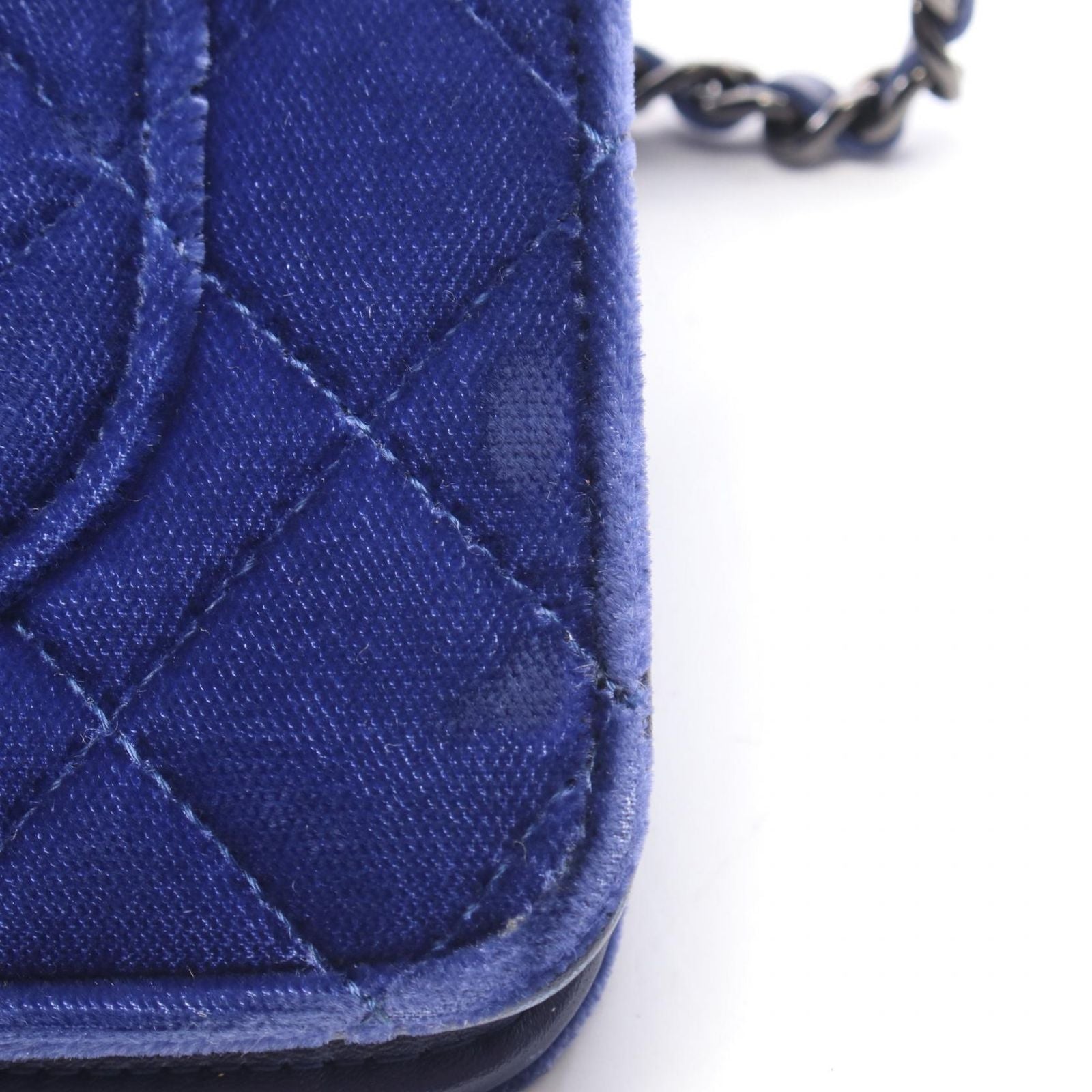 Chanel Shoulder Bag Quilted Navy Fabric Chain Wallet — view 9