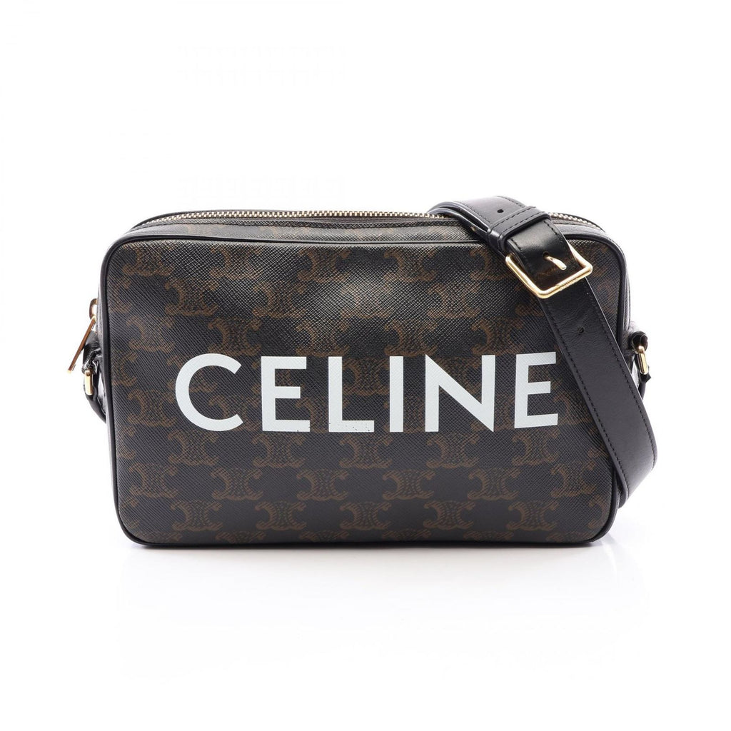 Celine Shoulder Bag Triomphe Black Canvas Leather