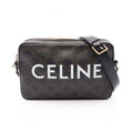 Celine Shoulder Bag Triomphe Black Canvas Leather