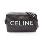 Celine Shoulder Bag Triomphe Black Canvas Leather