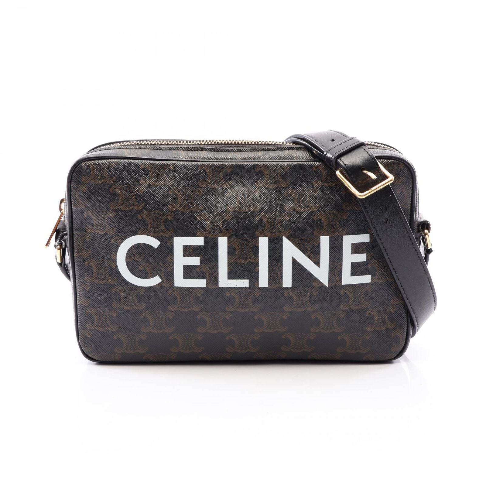 Celine Shoulder Bag Triomphe Black Canvas Leather