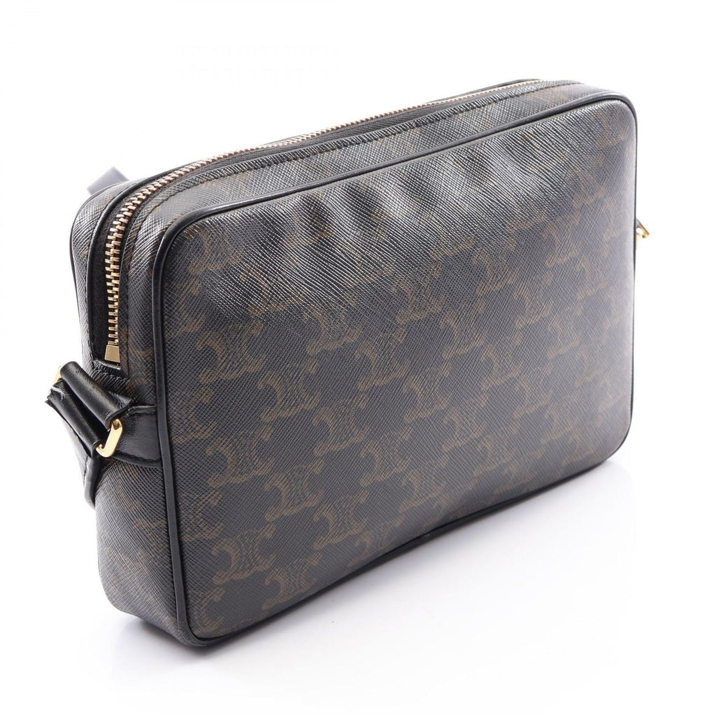 Celine Shoulder Bag Triomphe Black Canvas Leather — view 2