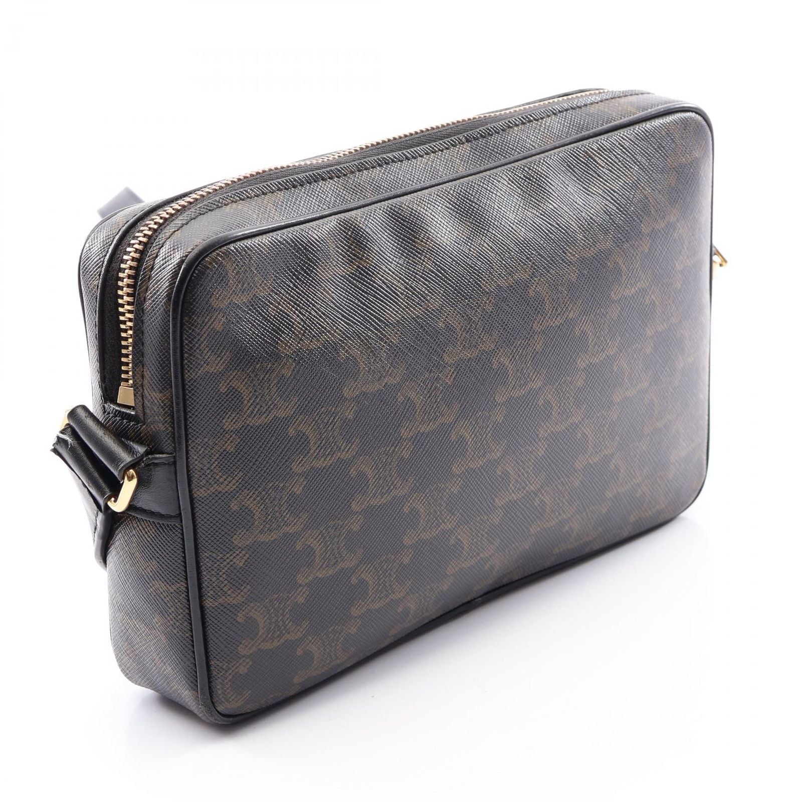 Celine Shoulder Bag Triomphe Black Canvas Leather — view 2