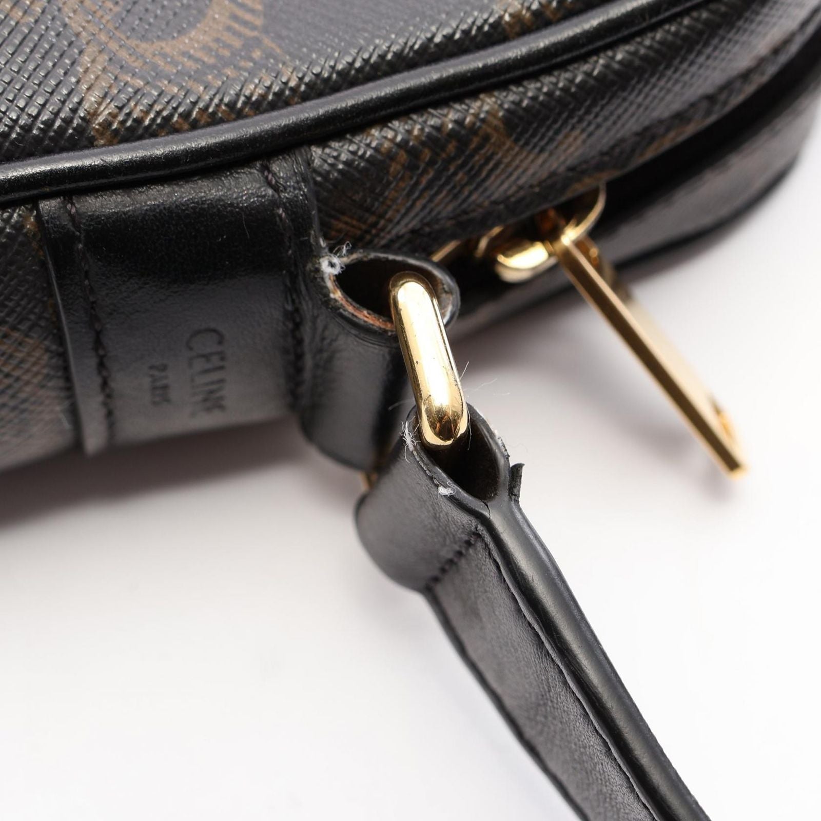 Celine Shoulder Bag Triomphe Black Canvas Leather — view 7