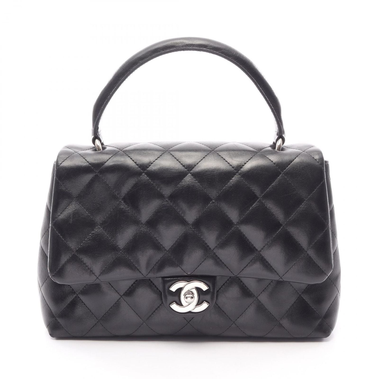 Chanel Handbag Quilted Top Handle Black Lambskin