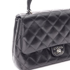 Chanel Handbag Quilted Top Handle Black Lambskin — view 9