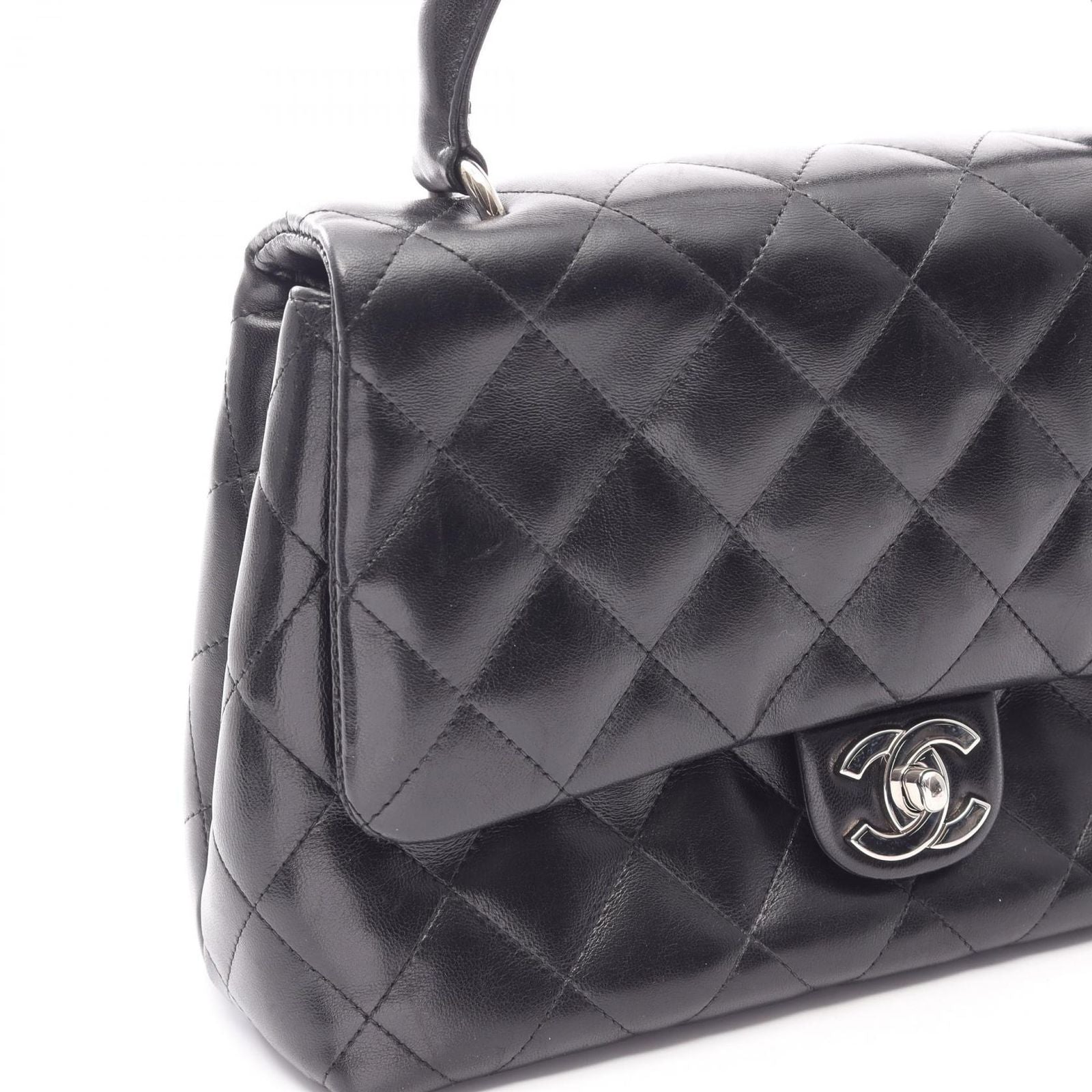 Chanel Handbag Quilted Top Handle Black Lambskin — view 9