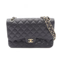 Chanel Shoulder Bag Deca Quilted 30 Classic Large Double Flap Black Calf Chain