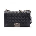 Chanel Shoulder Bag Boy Black Calf Boy Chain